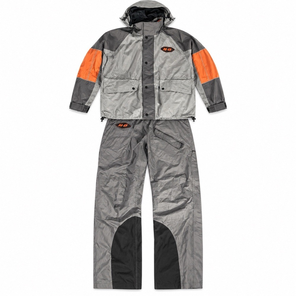 Harley-Davidson Men's XL 2-Piece Motorcycle Rain Suit Jacket & Pants Gray Orange